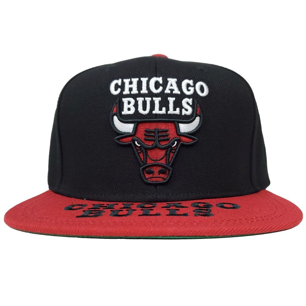 Chicago Bulls Mitchell & Ness NBA Snapback Hat Cap 3D Logo Bill Logo Black NWT